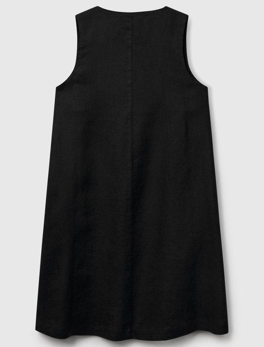Kadın Siyah %100 Keten Yanı Fermuarlı A Kesim V Yaka Kısa Elbise Kadın Siyah %100 Keten Yanı Fermuarlı A Kesim V Yaka Kısa Elbise