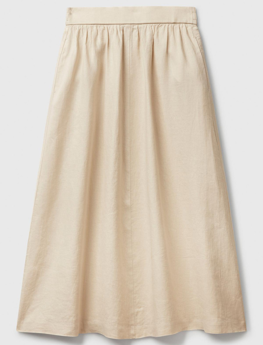 Kadın Taş Rengi %100 Keten Arka Beli Lastikli Pileli Uzun Etek Kadın Taş Rengi %100 Keten Arka Beli Lastikli Pileli Uzun Etek