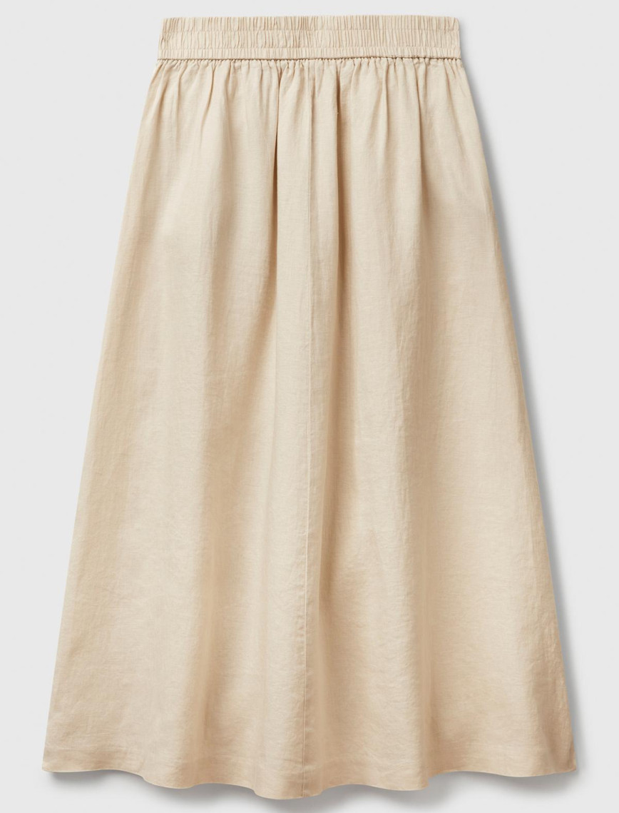 Kadın Taş Rengi %100 Keten Arka Beli Lastikli Pileli Uzun Etek Kadın Taş Rengi %100 Keten Arka Beli Lastikli Pileli Uzun Etek