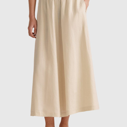 Kadın Taş Rengi %100 Keten Arka Beli Lastikli Pileli Uzun Etek Kadın Taş Rengi %100 Keten Arka Beli Lastikli Pileli Uzun Etek