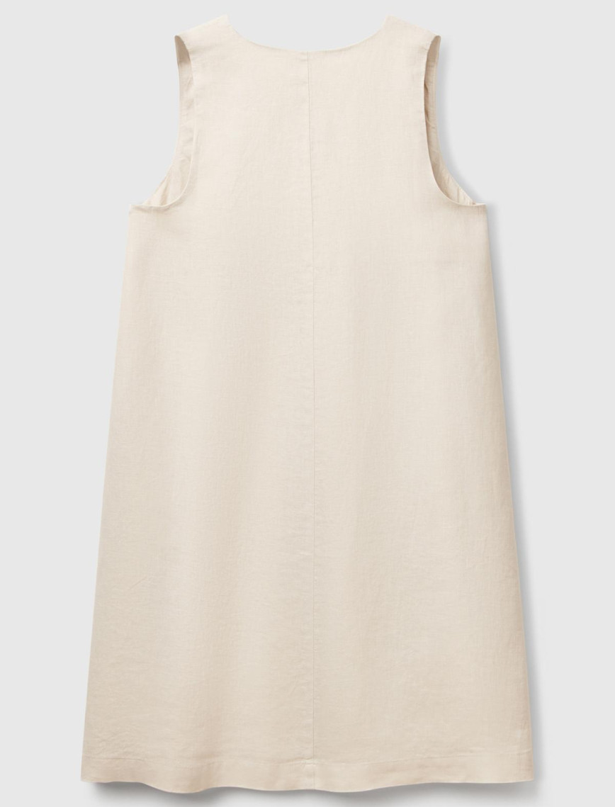 Kadın Taş Rengi %100 Keten Yanı Fermuarlı A Kesim V Yaka Kısa Elbise Kadın Taş Rengi %100 Keten Yanı Fermuarlı A Kesim V Yaka Kısa Elbise