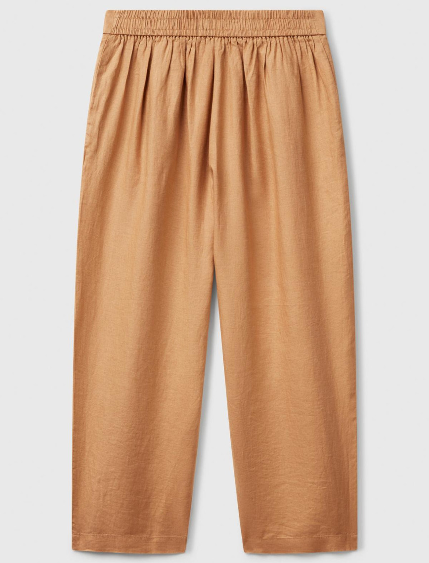 Kadın Bej %100 Keten Arka Beli Lastikli Paçası Dar Relax Fit Pantolon Kadın Bej %100 Keten Arka Beli Lastikli Paçası Dar Relax Fit Pantolon