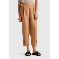 Kadın Bej %100 Keten Arka Beli Lastikli Paçası Dar Relax Fit Pantolon Kadın Bej %100 Keten Arka Beli Lastikli Paçası Dar Relax Fit Pantolon