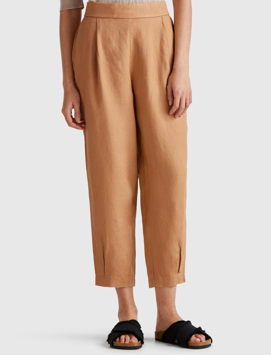 Kadın Siyah %100 Keten Arka Beli Lastikli Paçası Dar Relax Fit Pantolon Kadın Siyah %100 Keten Arka Beli Lastikli Paçası Dar Relax Fit Pantolon