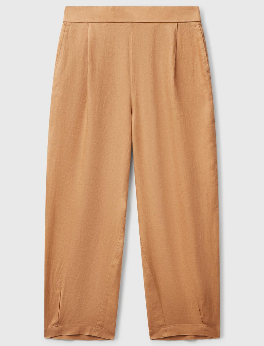 Kadın Bej %100 Keten Arka Beli Lastikli Paçası Dar Relax Fit Pantolon Kadın Bej %100 Keten Arka Beli Lastikli Paçası Dar Relax Fit Pantolon