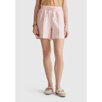 Kadın Pembe %100 Keten Büzgü İpli Cepli Bermuda Şort
