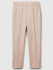 Kadın Bej Pamuk ve Keten Karışımlı İnce Çizgili Regular Fit Pantolon Kadın Bej Pamuk ve Keten Karışımlı İnce Çizgili Regular Fit Pantolon