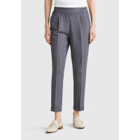 Kadın Lacivert Pamuk ve Keten Karışımlı İnce Çizgili Regular Fit Pantolon Kadın Lacivert Pamuk ve Keten Karışımlı İnce Çizgili Regular Fit Pantolon