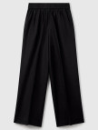 Kadın Siyah %100 Keten Yan Cepli Arka Beli Lastikli Palazzo Pantolon