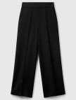Kadın Siyah %100 Keten Yan Cepli Arka Beli Lastikli Palazzo Pantolon