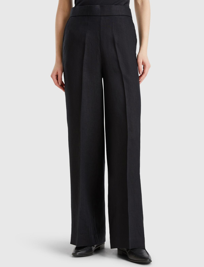 Kadın Denim %100 Keten Yan Cepli Arka Beli Lastikli Palazzo Pantolon Kadın Denim %100 Keten Yan Cepli Arka Beli Lastikli Palazzo Pantolon