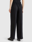 Kadın Siyah %100 Keten Yan Cepli Arka Beli Lastikli Palazzo Pantolon