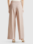 Kadın Bej Pamuk ve Keten Karışımlı İnce Çizgili Palazzo Pantolon Kadın Bej Pamuk ve Keten Karışımlı İnce Çizgili Palazzo Pantolon