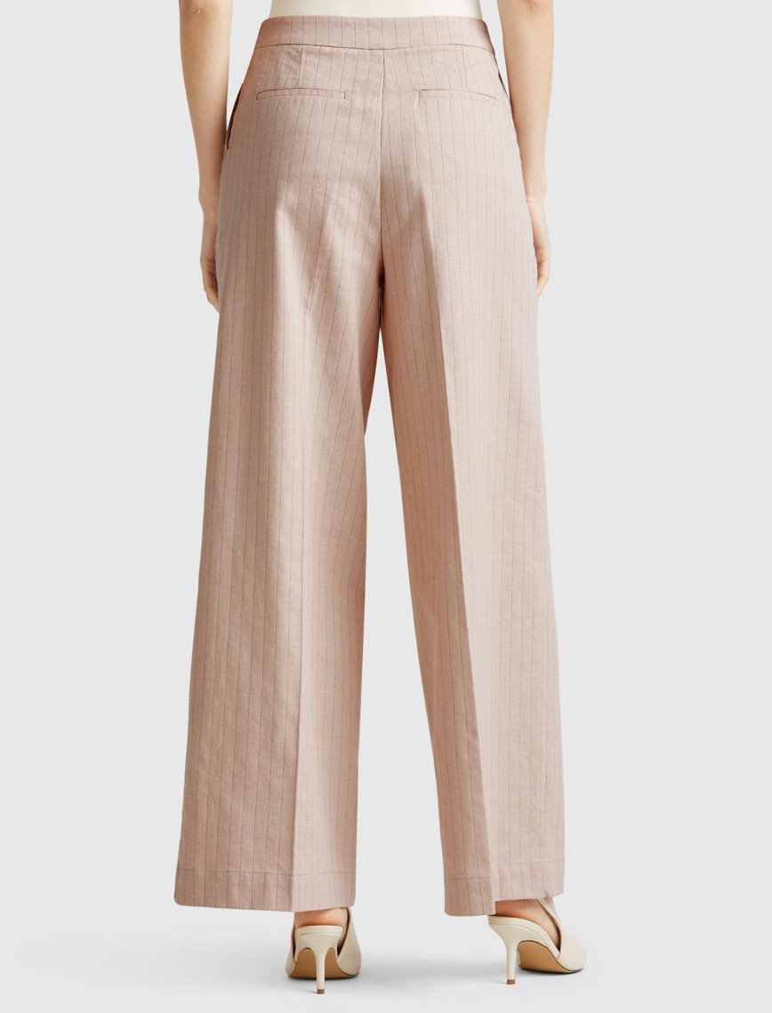 Kadın Bej Pamuk ve Keten Karışımlı İnce Çizgili Palazzo Pantolon Kadın Bej Pamuk ve Keten Karışımlı İnce Çizgili Palazzo Pantolon
