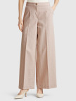 Kadın Bej Pamuk ve Keten Karışımlı İnce Çizgili Palazzo Pantolon Kadın Bej Pamuk ve Keten Karışımlı İnce Çizgili Palazzo Pantolon