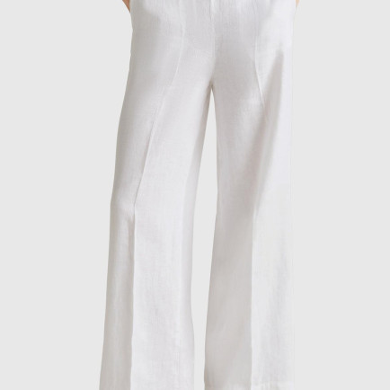 Kadın Beyaz %100 Keten Yan Cepli Arka Beli Lastikli Palazzo Pantolon