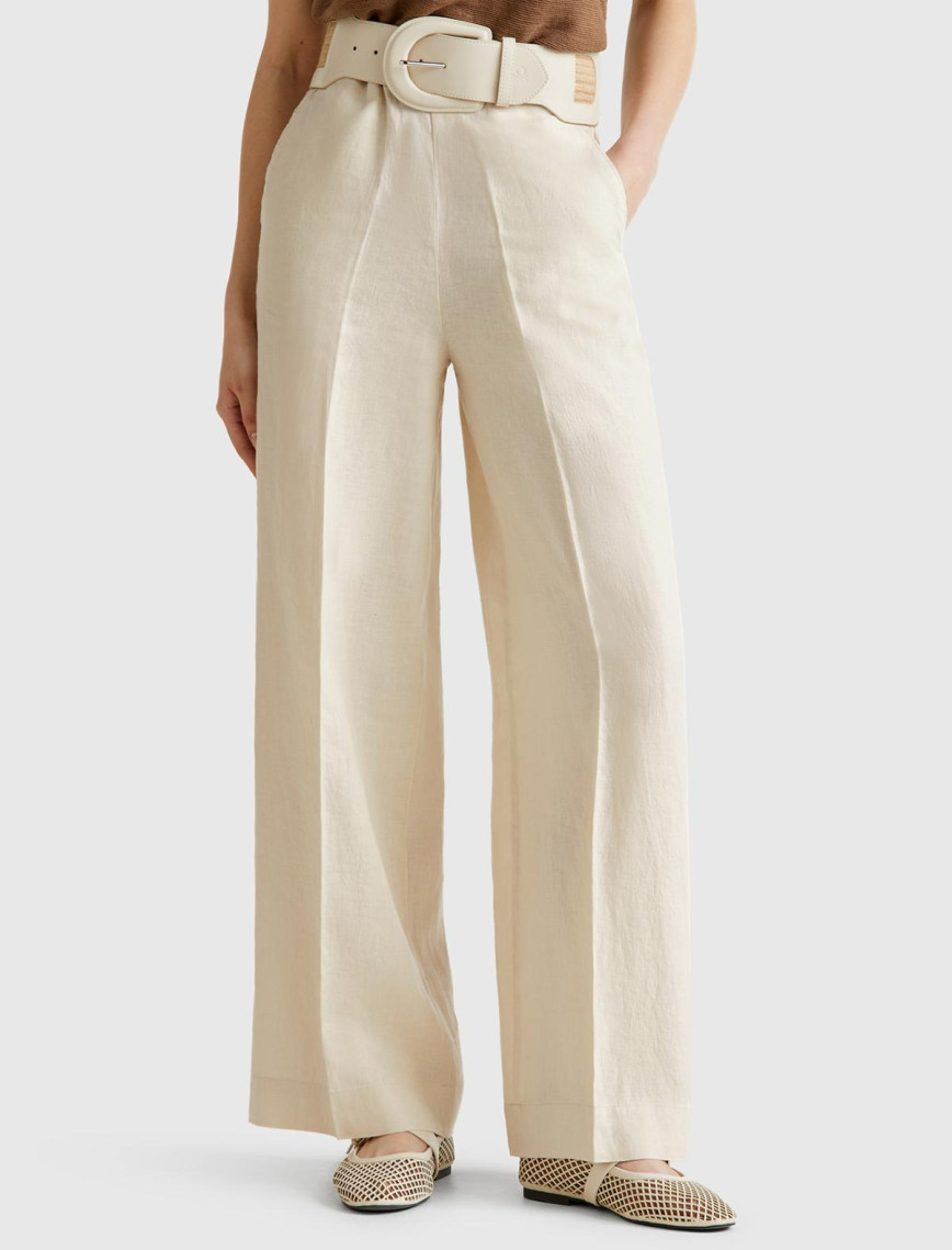 Kadın Denim %100 Keten Yan Cepli Arka Beli Lastikli Palazzo Pantolon Kadın Denim %100 Keten Yan Cepli Arka Beli Lastikli Palazzo Pantolon