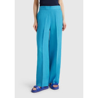 Kadın Mavi %100 Keten Yan Cepli Arka Beli Lastikli Palazzo Pantolon Kadın Mavi %100 Keten Yan Cepli Arka Beli Lastikli Palazzo Pantolon