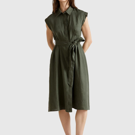 Kadın Haki %100 Keten Pileli Çıkarılabilir Kuşaklı Gömlek Elbise Kadın Haki %100 Keten Pileli Çıkarılabilir Kuşaklı Gömlek Elbise