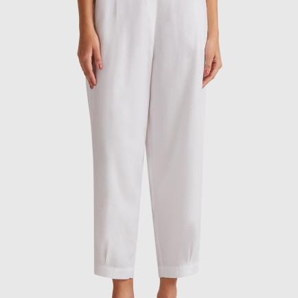 Kadın Beyaz %100 Liyosel Beli Lastikli Balon Fit Pantolon