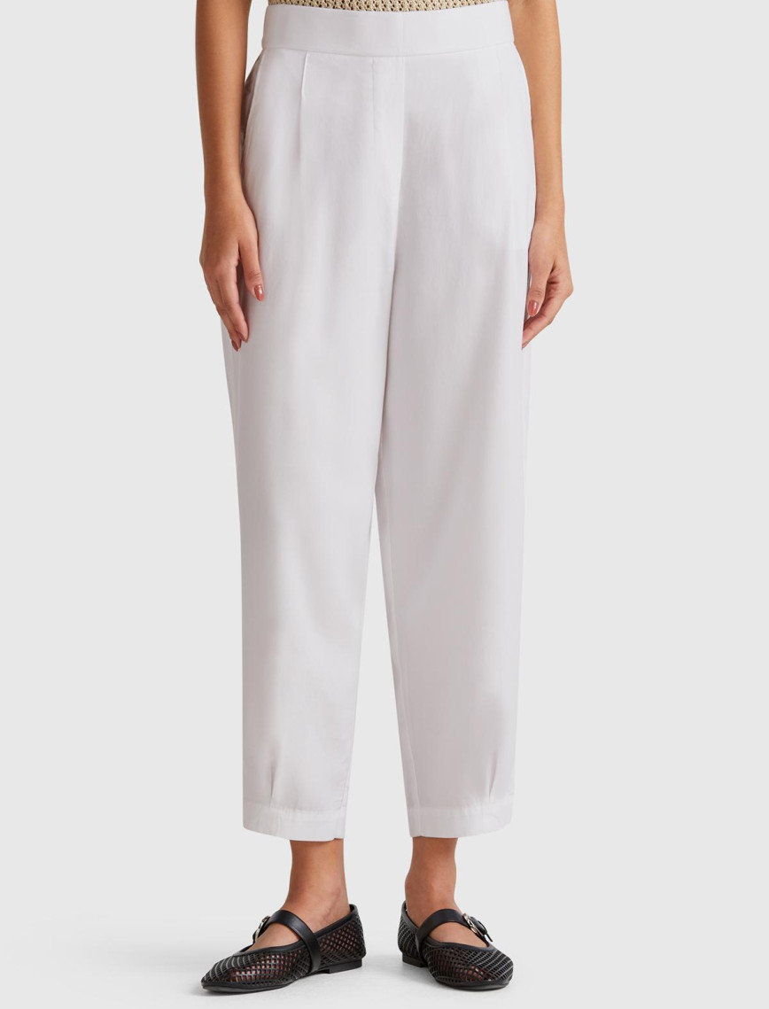 Kadın Taş Rengi %100 Liyosel Beli Lastikli Balon Fit Pantolon