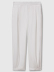 Kadın Beyaz %100 Liyosel Beli Lastikli Balon Fit Pantolon