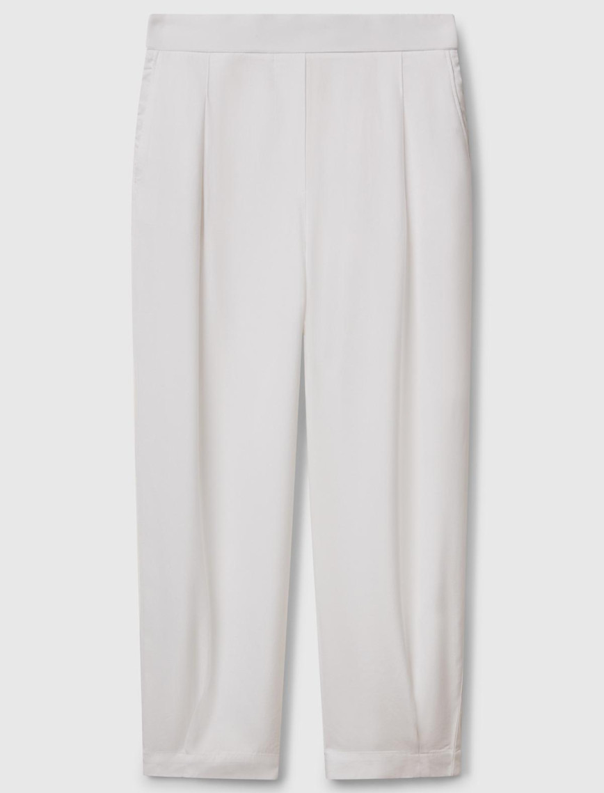 Kadın Beyaz %100 Liyosel Beli Lastikli Balon Fit Pantolon