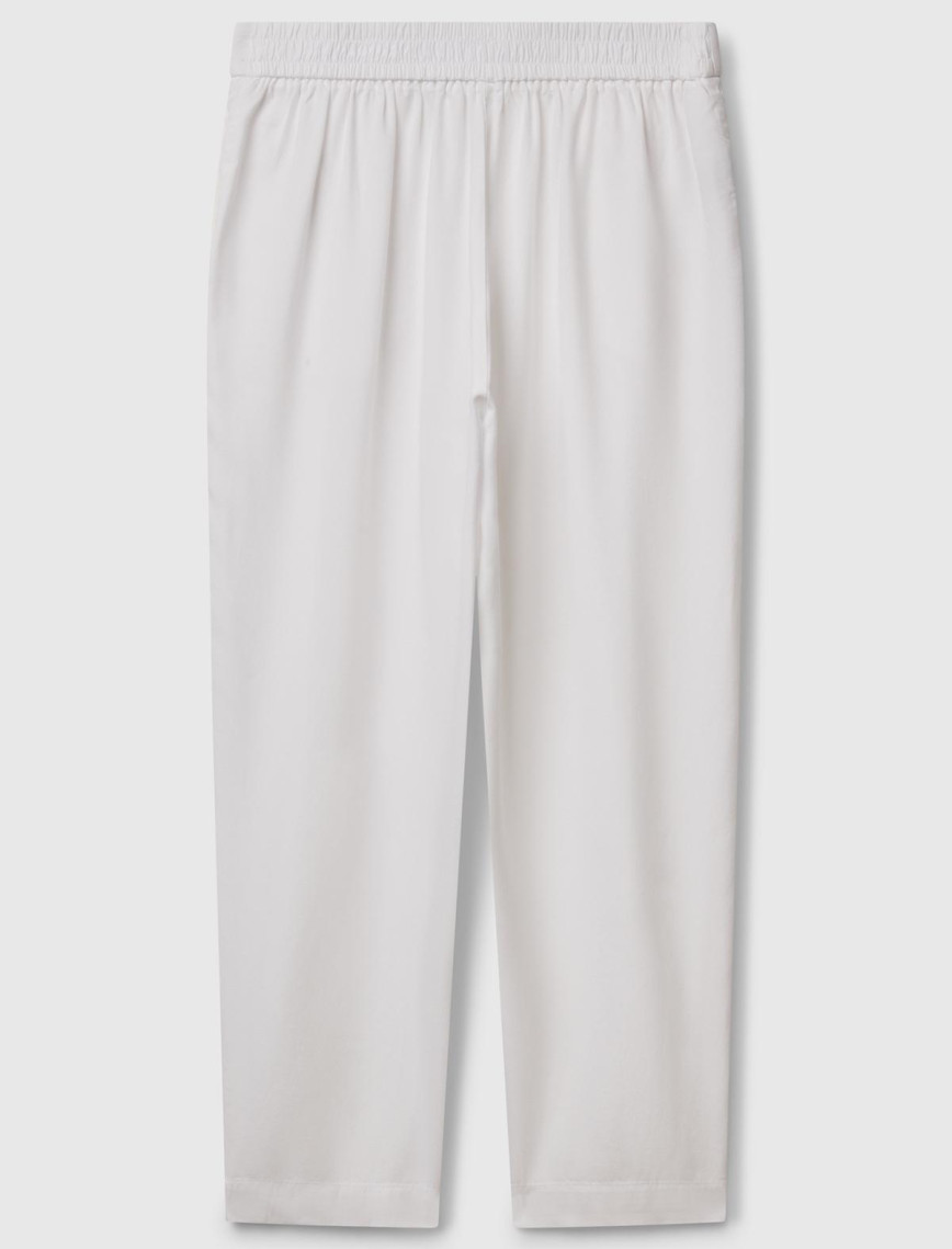 Kadın Beyaz %100 Liyosel Beli Lastikli Balon Fit Pantolon