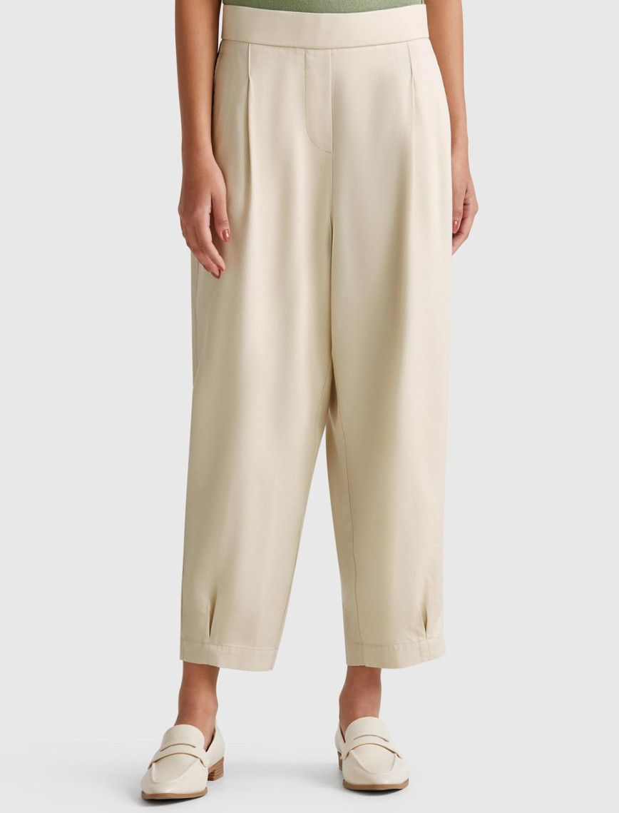 Kadın Taş Rengi %100 Liyosel Beli Lastikli Balon Fit Pantolon