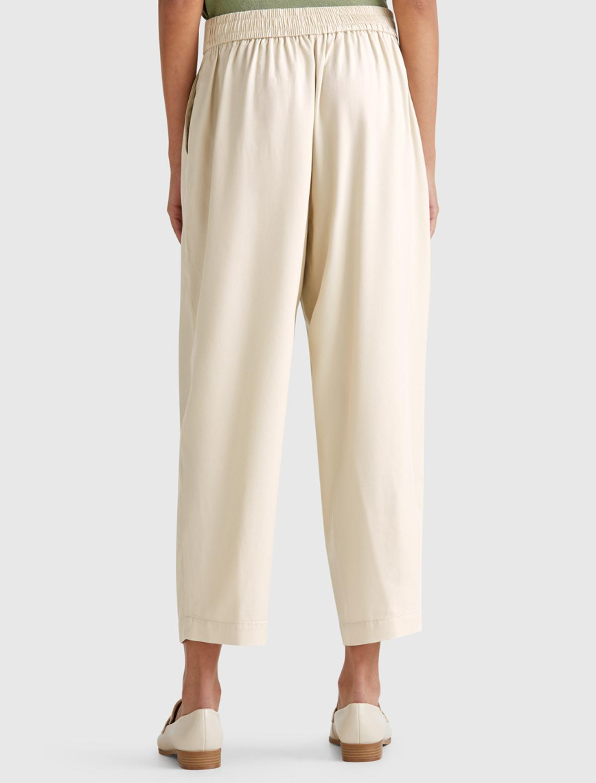 Kadın Taş Rengi %100 Liyosel Beli Lastikli Balon Fit Pantolon