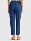 Kadın Koyu Mavi %100 Koton Beli Lastikli Şamre Pantolon Kadın Koyu Mavi %100 Koton Beli Lastikli Şamre Pantolon