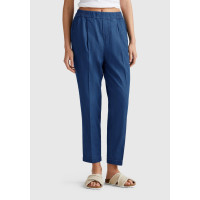 Kadın Koyu Mavi %100 Koton Beli Lastikli Şamre Pantolon Kadın Koyu Mavi %100 Koton Beli Lastikli Şamre Pantolon