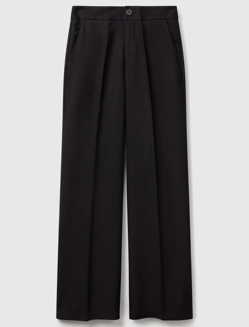 Kadın Siyah %100 Liyosel Beli Lastikli Düz Paça Pantolon Kadın Siyah %100 Liyosel Beli Lastikli Düz Paça Pantolon