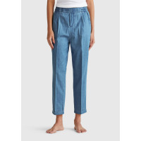 Kadın Açık Mavi %100 Koton Beli Lastikli Şamre Pantolon Kadın Açık Mavi %100 Koton Beli Lastikli Şamre Pantolon