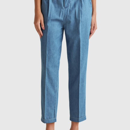 Kadın Açık Mavi %100 Koton Beli Lastikli Şamre Pantolon