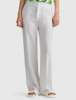 Kadın Beyaz %100 Liyosel Beli Lastikli Düz Paça Pantolon Kadın Beyaz %100 Liyosel Beli Lastikli Düz Paça Pantolon