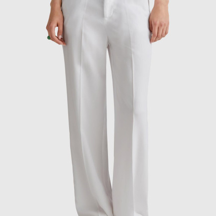 Kadın Beyaz %100 Liyosel Beli Lastikli Düz Paça Pantolon