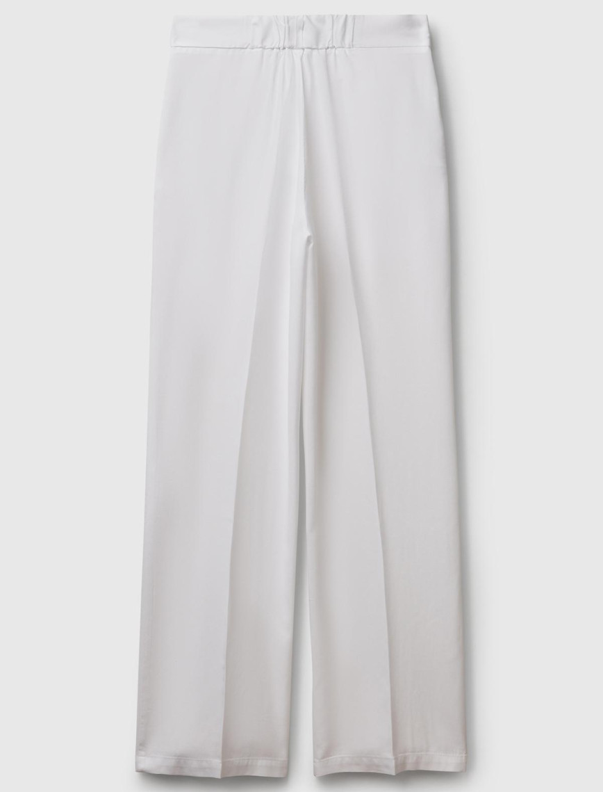 Kadın Beyaz %100 Liyosel Beli Lastikli Düz Paça Pantolon Kadın Beyaz %100 Liyosel Beli Lastikli Düz Paça Pantolon