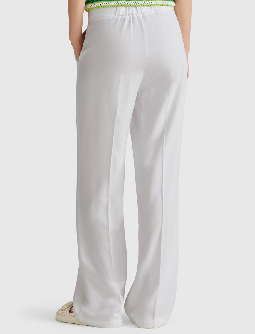 Kadın Beyaz %100 Liyosel Beli Lastikli Düz Paça Pantolon Kadın Beyaz %100 Liyosel Beli Lastikli Düz Paça Pantolon