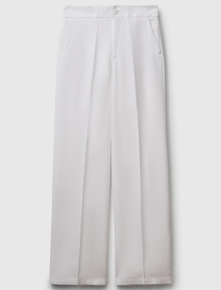 Kadın Beyaz %100 Liyosel Beli Lastikli Düz Paça Pantolon Kadın Beyaz %100 Liyosel Beli Lastikli Düz Paça Pantolon