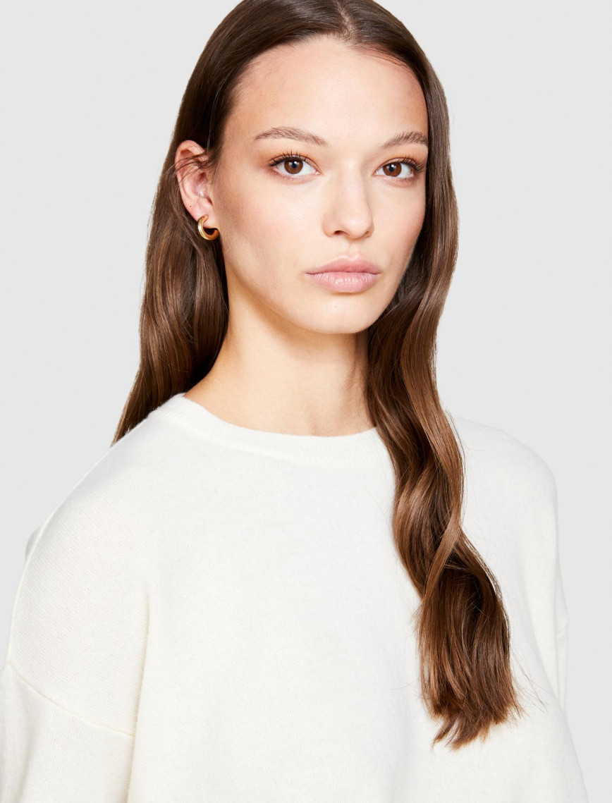 Kadın Vanilya Yün Karışımlı Boxy Fit Kazak