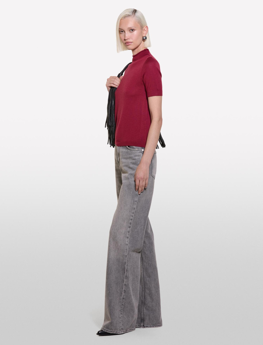 Kadın Kırmızı Yün Karışımlı Yarım Kollu Balıkçı Yaka Kazak