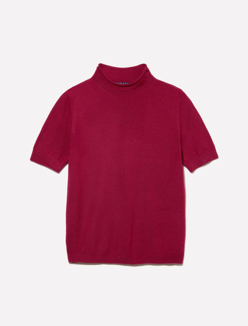 Kadın Kırmızı Yün Karışımlı Yarım Kollu Balıkçı Yaka Kazak