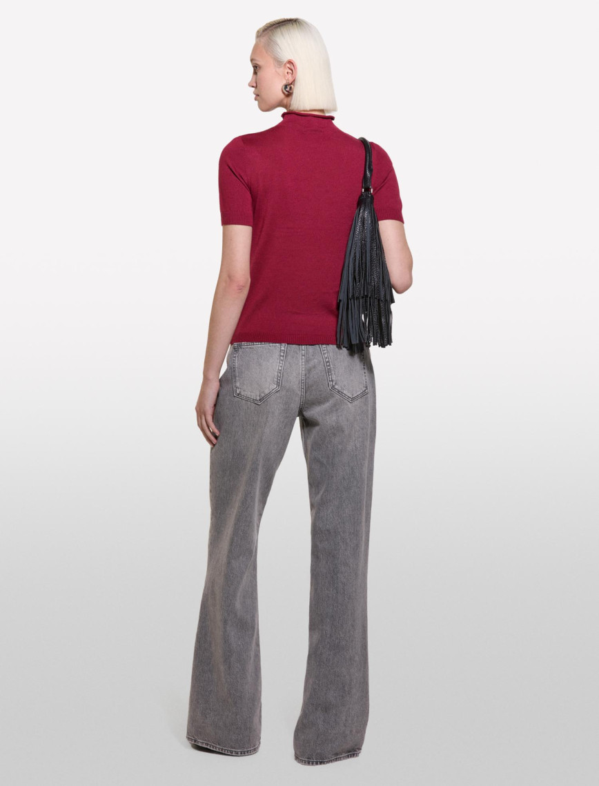 Kadın Kırmızı Yün Karışımlı Yarım Kollu Balıkçı Yaka Kazak