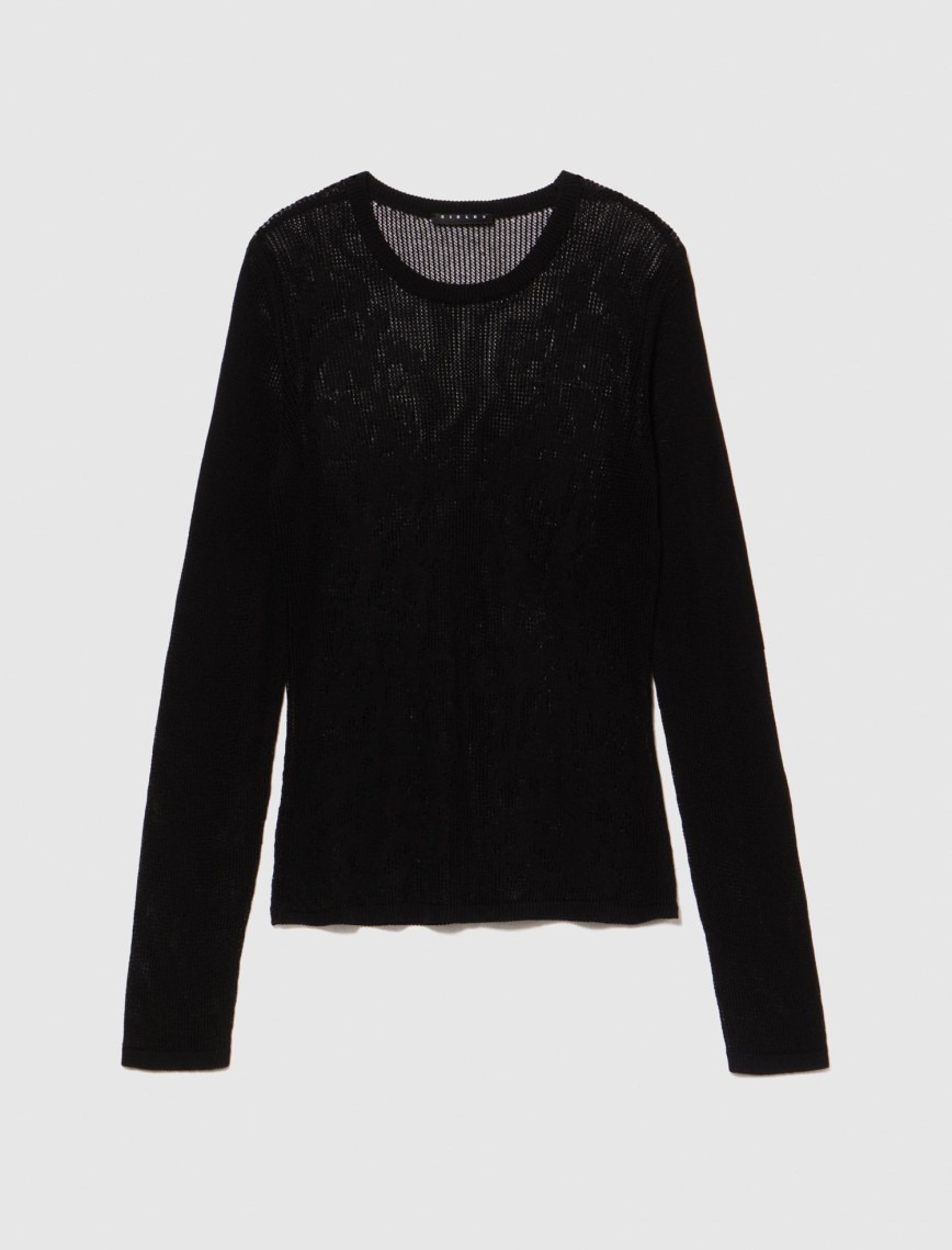 Kadın Siyah %100 Viskoz Dantel Motifli Bisiklet Yaka Kazak Kadın Siyah %100 Viskoz Dantel Motifli Bisiklet Yaka Kazak