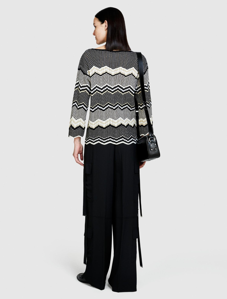 Kadın Siyah Mix Pamuk Karışımlı Şerit Detaylı Kayık Yaka Kazak Kadın Siyah Mix Pamuk Karışımlı Şerit Detaylı Kayık Yaka Kazak