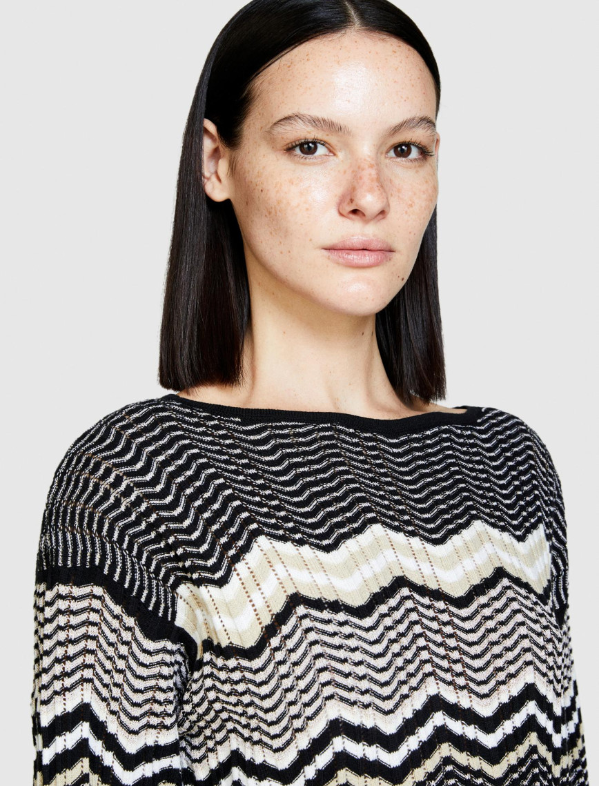 Kadın Siyah Mix Pamuk Karışımlı Şerit Detaylı Kayık Yaka Kazak Kadın Siyah Mix Pamuk Karışımlı Şerit Detaylı Kayık Yaka Kazak