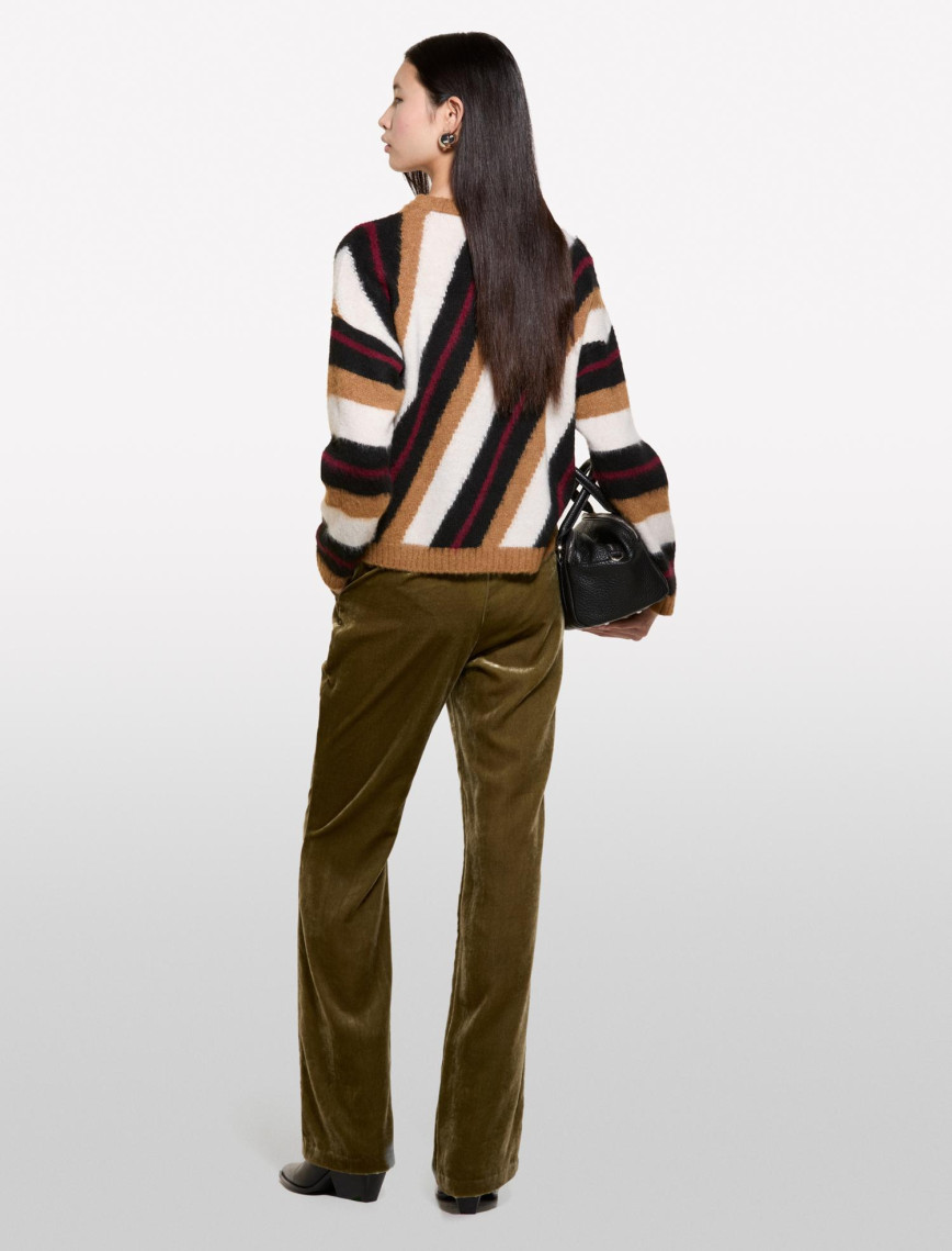 Kadın Kahverengi Mix Yün Karışımlı Renk Detaylı Normal Kesim Bisiklet Yaka Kazak