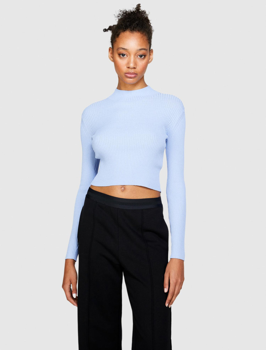 Kadın Bebe Mavisi Poliviskoz Balıkçı Yaka Crop Kazak Kadın Bebe Mavisi Poliviskoz Balıkçı Yaka Crop Kazak