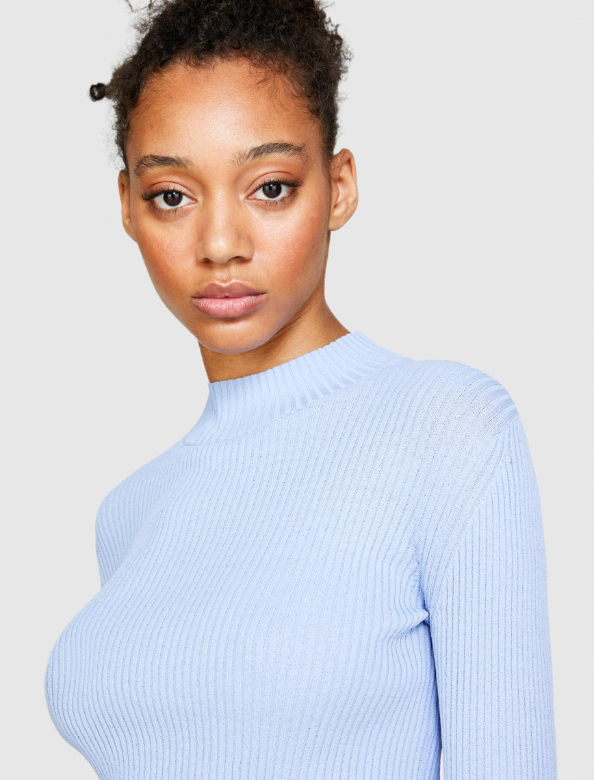 Kadın Bebe Mavisi Poliviskoz Balıkçı Yaka Crop Kazak Kadın Bebe Mavisi Poliviskoz Balıkçı Yaka Crop Kazak